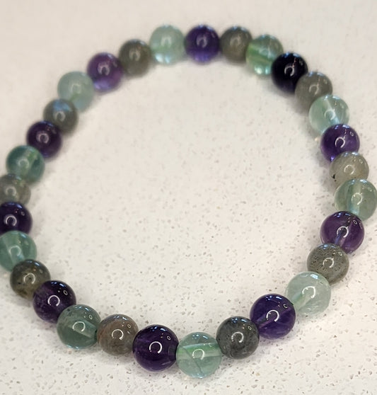 Crown Chakra Bracelet- Amethyst, Labradorite, and Fluorite