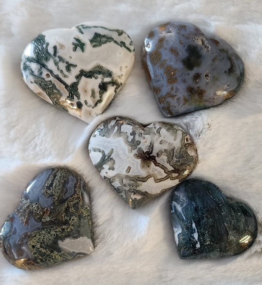 Moss Agate Heart- Focus, Success, Prosperity, Emotional Balance, Abundance