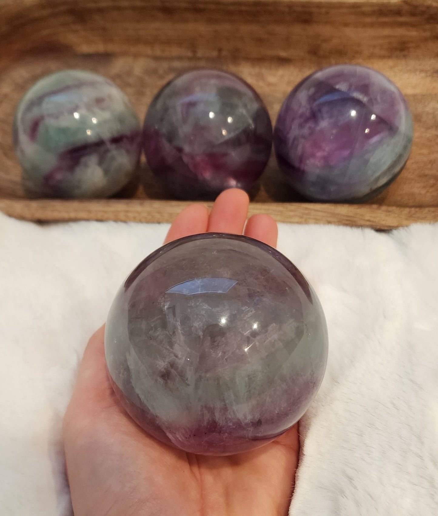 Fluorite Watermelon Spheres - Protects Aura, Focus, Clarity, Protection, Prevent Weight Gain, Healing