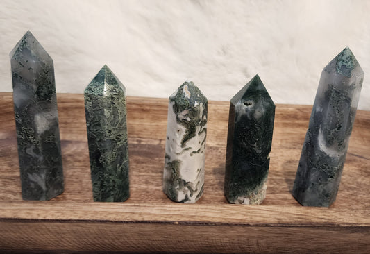 Moss Agate Tower Point- Focus, Success, Prosperity, Emotional Balance, Abundance