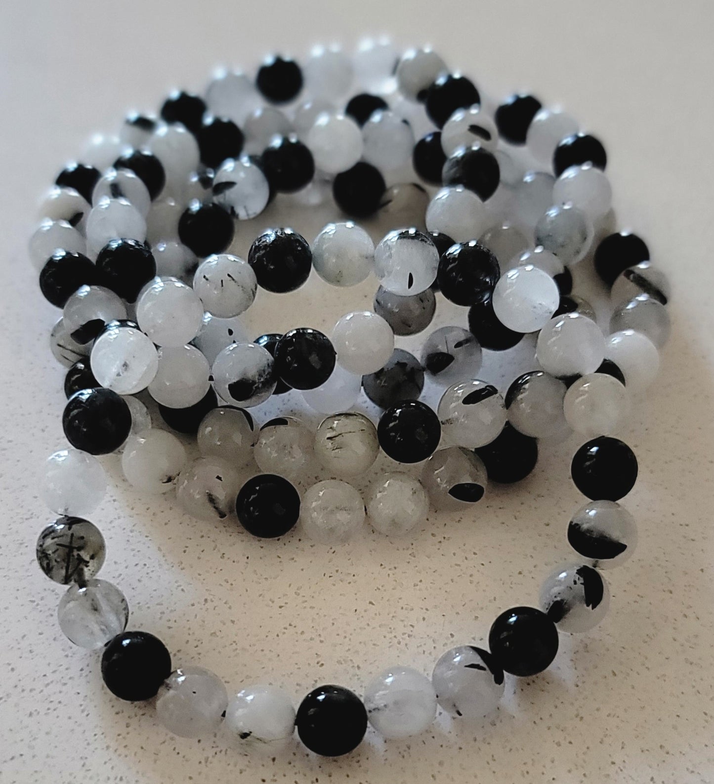 Black Tourmaline in Quartz Bracelet - Protection, Grounding, Clarity, Balance, EMF, Repels Negativity