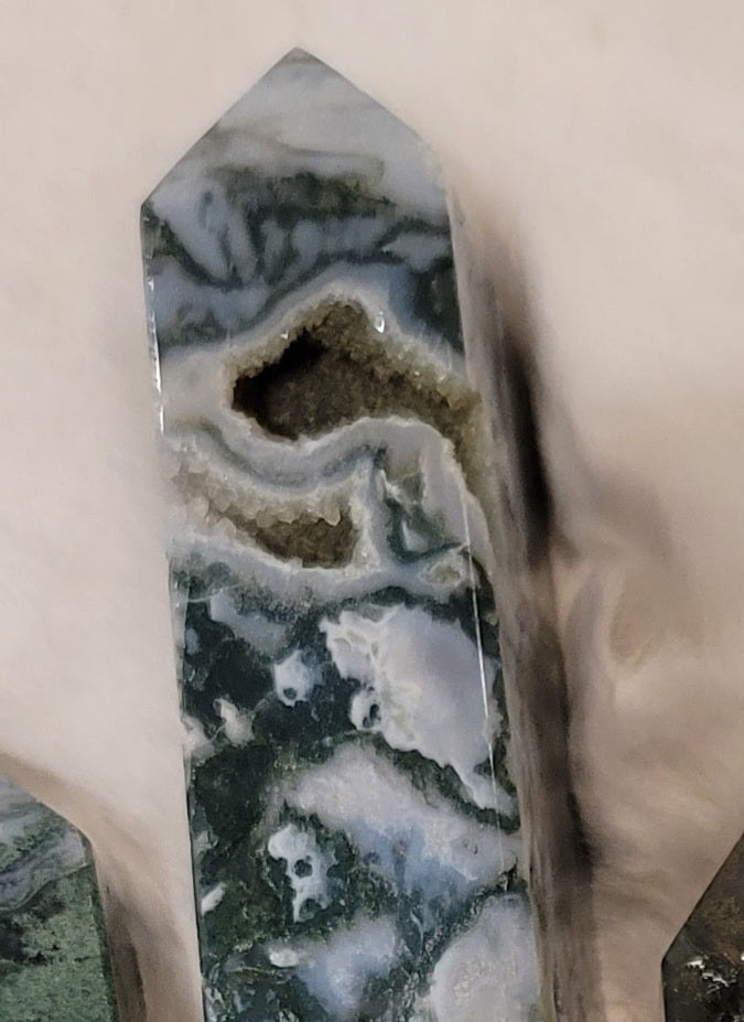 Moss Agate Tower- Focus, Success, Prosperity, Emotional Balance, Abundance